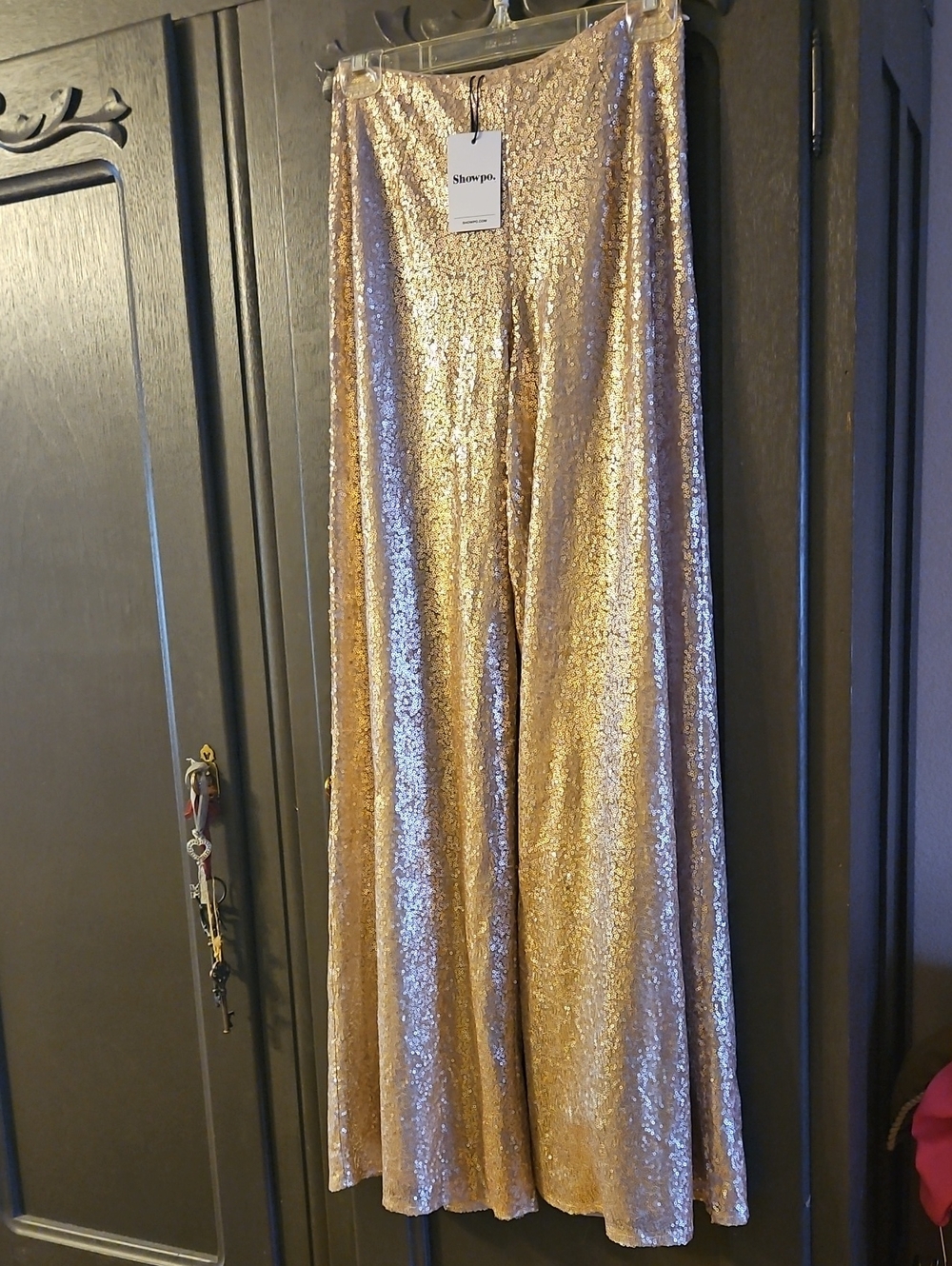 Showpo. Champagne Sequin Wide-Leg Pants